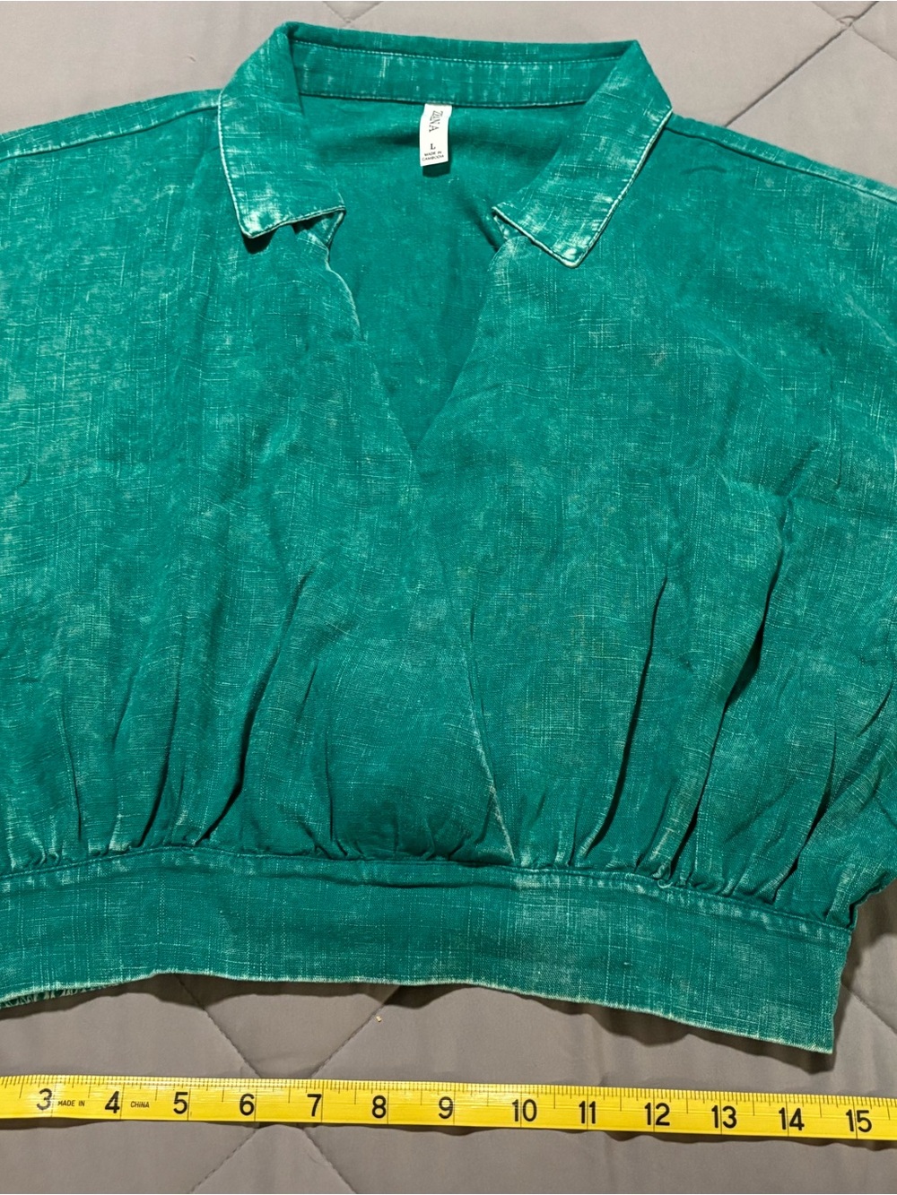 Zenana Washed Linen Wrap Crop Top in Kelly Green Sz Lg NWOT - Picture 4 of 7